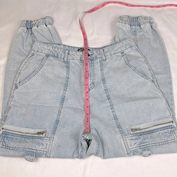HOT TOPIC Washed Blue Cargo Jogger Pants Denim Jeans - Picture 9 of 12